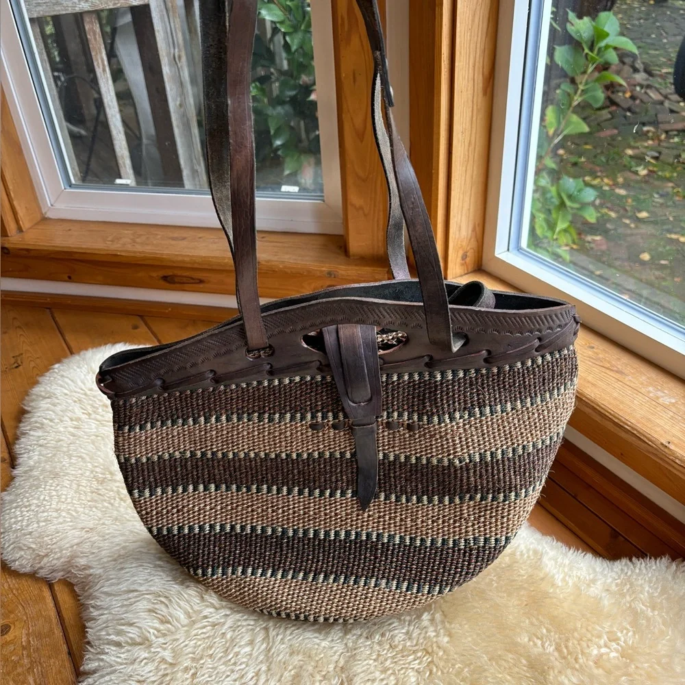 Vintage Brown Woven Leather-Trim Tote - Picture 8 of 11